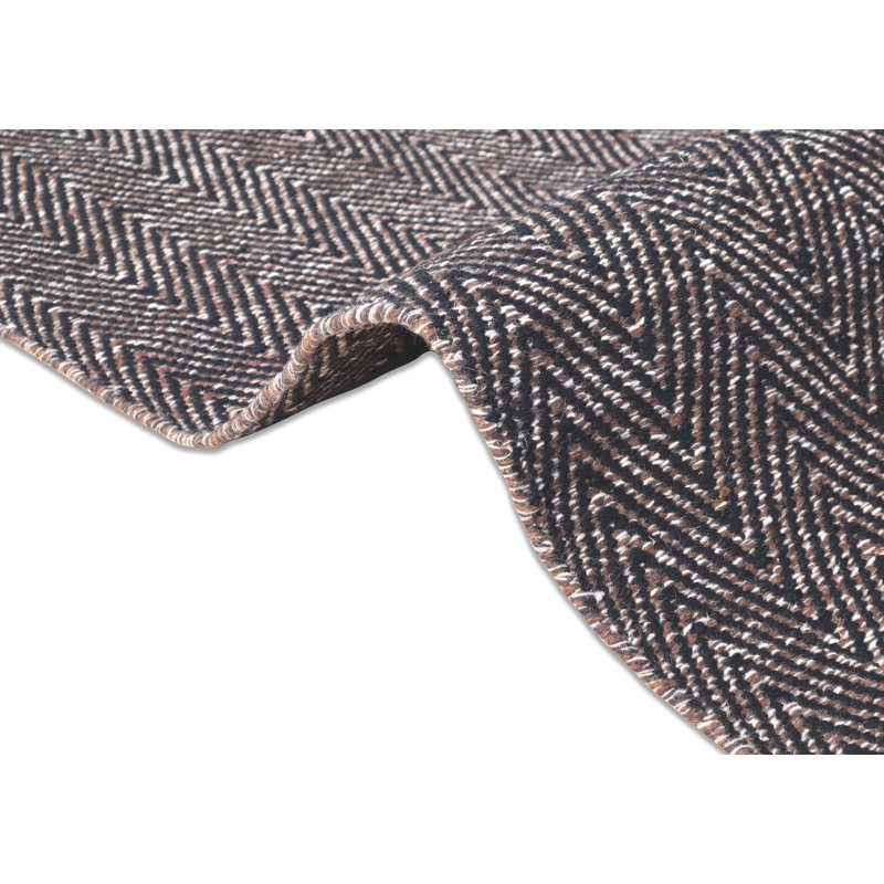 Coastal Chevron Handmade Flatweave Charcoal and Brown Wool Area Rug By Tufty Home, Rectangle 8' x 10'