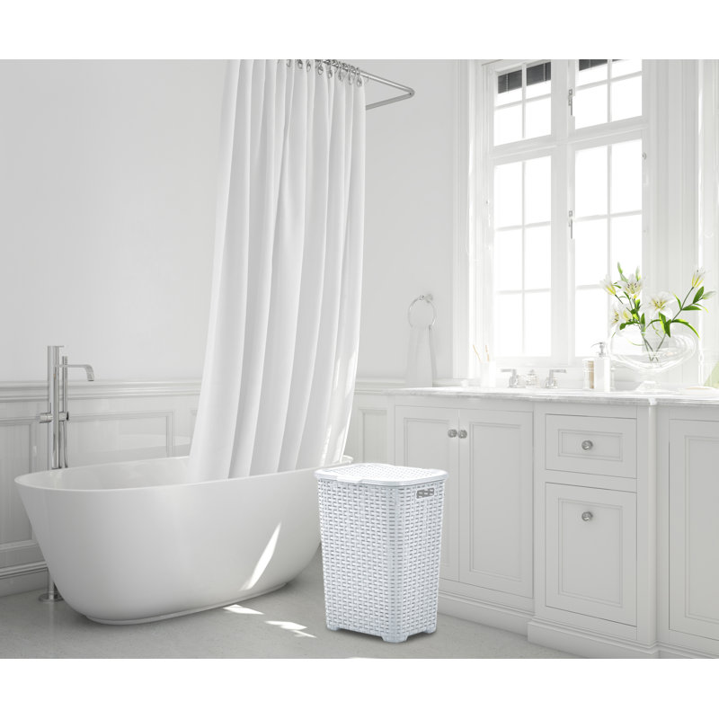 Plastic Laundry Hamper with Handles, White