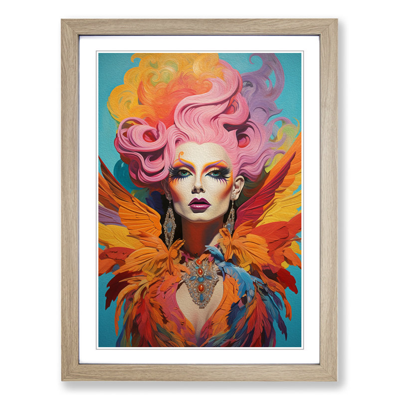 Drag Queen Symbolism - Single Picture Frame Print on Wood, 46cm H x 34cm W, Oak Framed