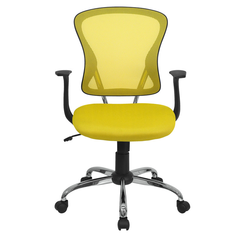 Mid-Back Mesh Swivel Task Office Chair with Chrome Base and Arms, Yellow