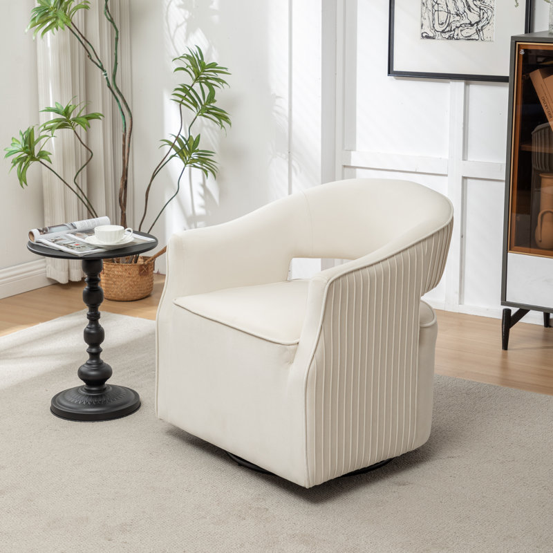 Fumiyo Velvet Swivel Barrel Chair, Beige