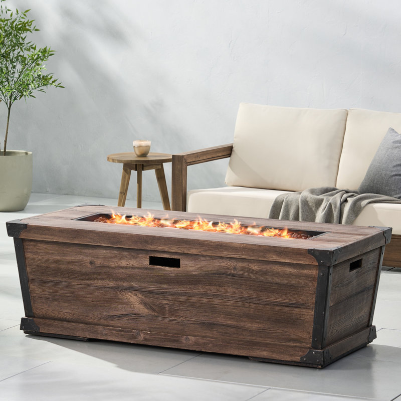 Outdoor Fire Pit - 56" Concrete Rectangle Gas, 50,000 , Rustic Brown Wood-Like Peculiarity, Lightweight & , No Assembly Gas Burning, Finish, Lightweight, Required