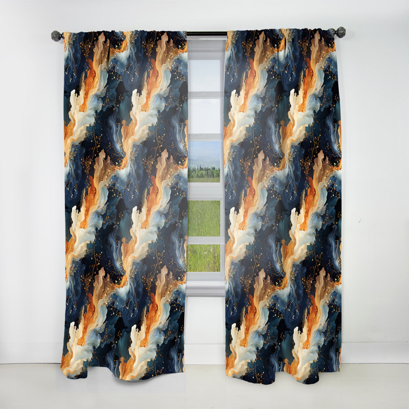 Orange et bleu sarcelle Astral Marble Dreams - Rideau obscurcissant en marbre abstrait - 1 panneaux, L 52 po x L 63 po