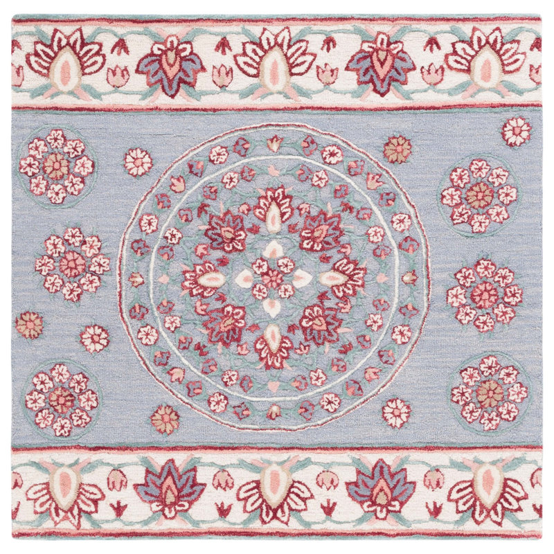 Crusita Hand Tufted Wool Floral Rug, Square 5'