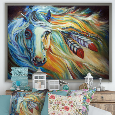 «Breaking Dawn Indian War Horse», reproduction sur toile encadrée
