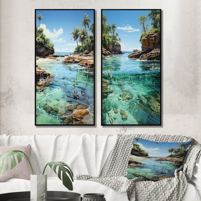 «Caribbean Caribbean Dreamscape» - 2 pièces, Cadre noir, H 40 po x l 40 po