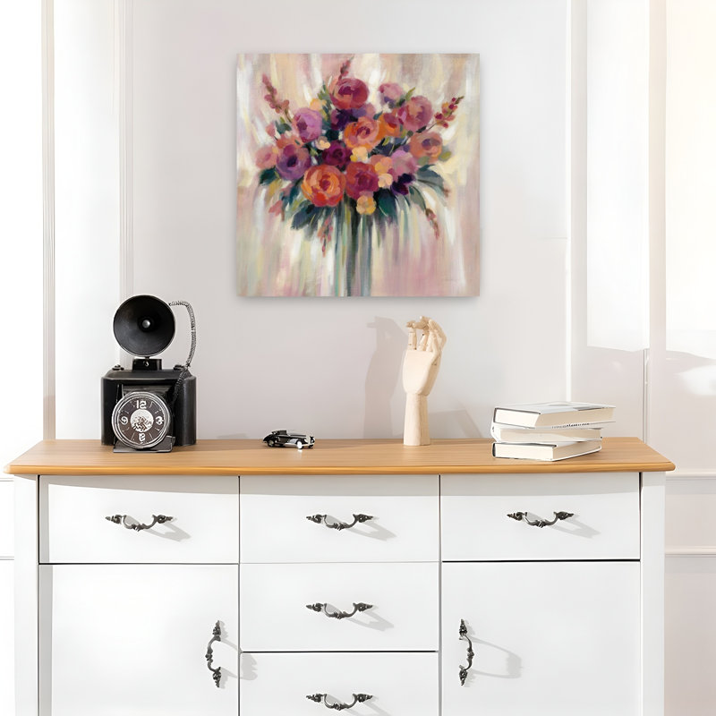 Art contemporain bouquet d'automne avec bouquets de fleurs, H 18 po x l 18 po