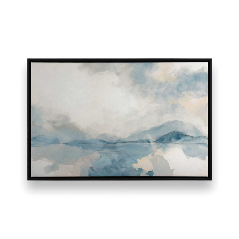 Misty Blue Reflections, reproduction sur toile dans un cadre, H 24,75 po x l 36,75 po, Noir satiné