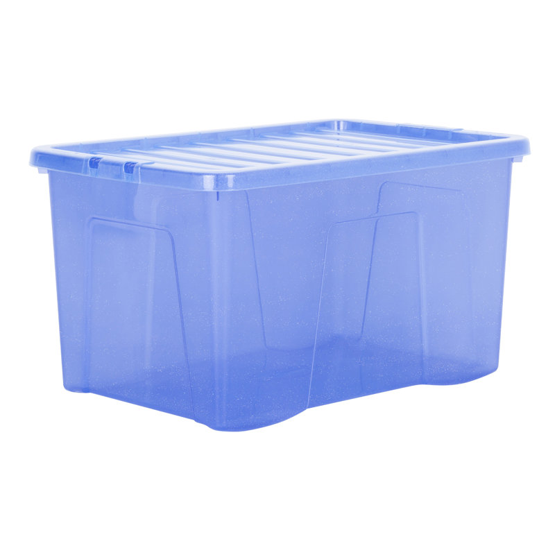 Wham Crystal 60L Plastic Storage Box Pack of 3 Tint Sparkle Blue