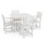 Ensemble de salle à manger de patio en PEHD blanc 5 pièces avec table carrée, trou pour parasol et 4 fauteuils