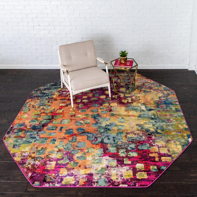 Corlenzo Washable Abstract Indoor Rug, Octagon 5' x 5'