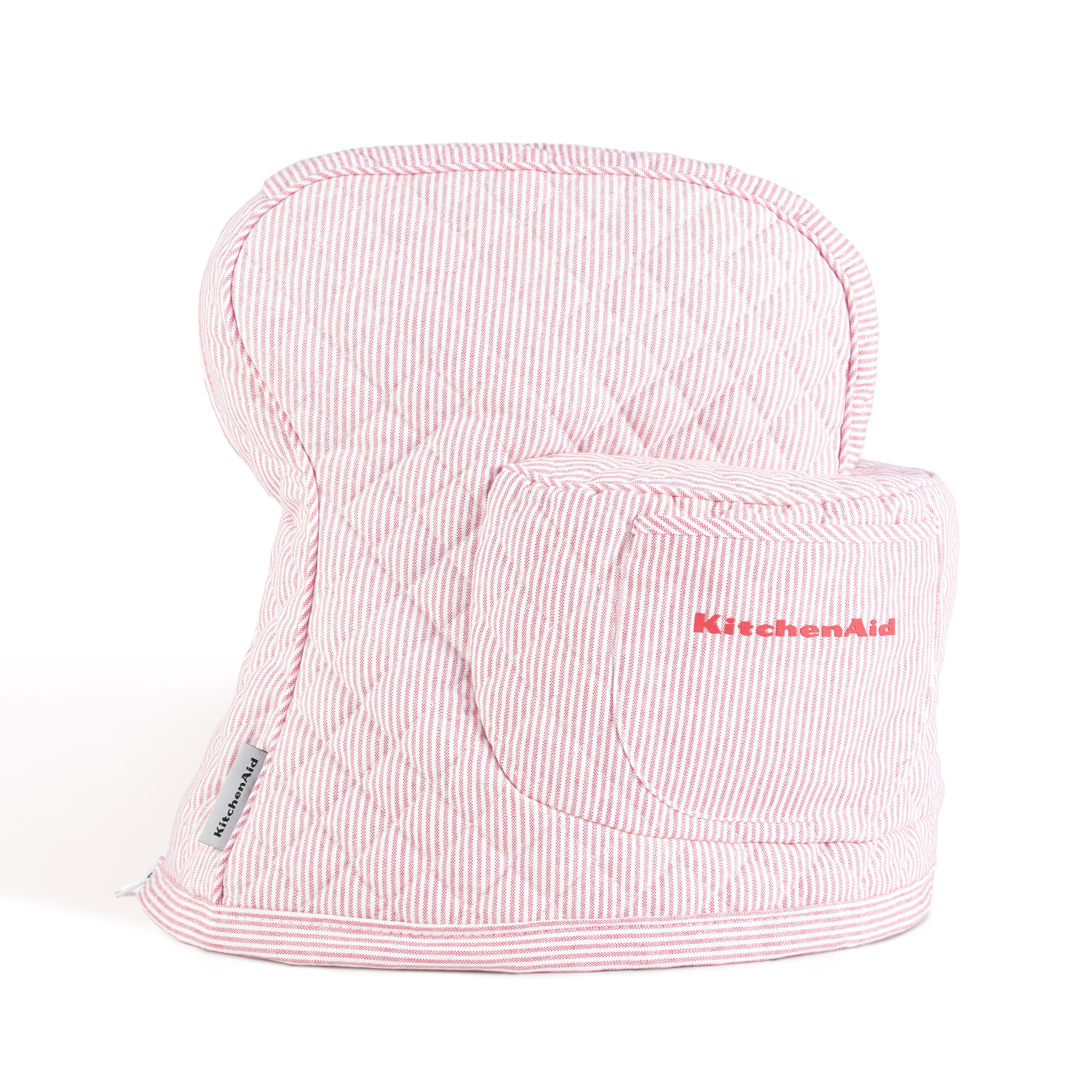 KitchenAid Fitted Tilt-Head Ticking Stripe Stand Mixer Cover with Storage Pocket, Quilted 100% Cotton, Hibiscus Pink, 14.4 inchx18 inchx10 inch