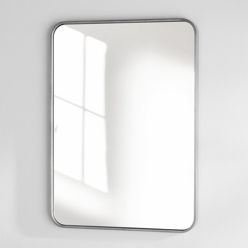 Sabine Metal Rounded Rectangle Wall Mirror, 40" x 27", Silver