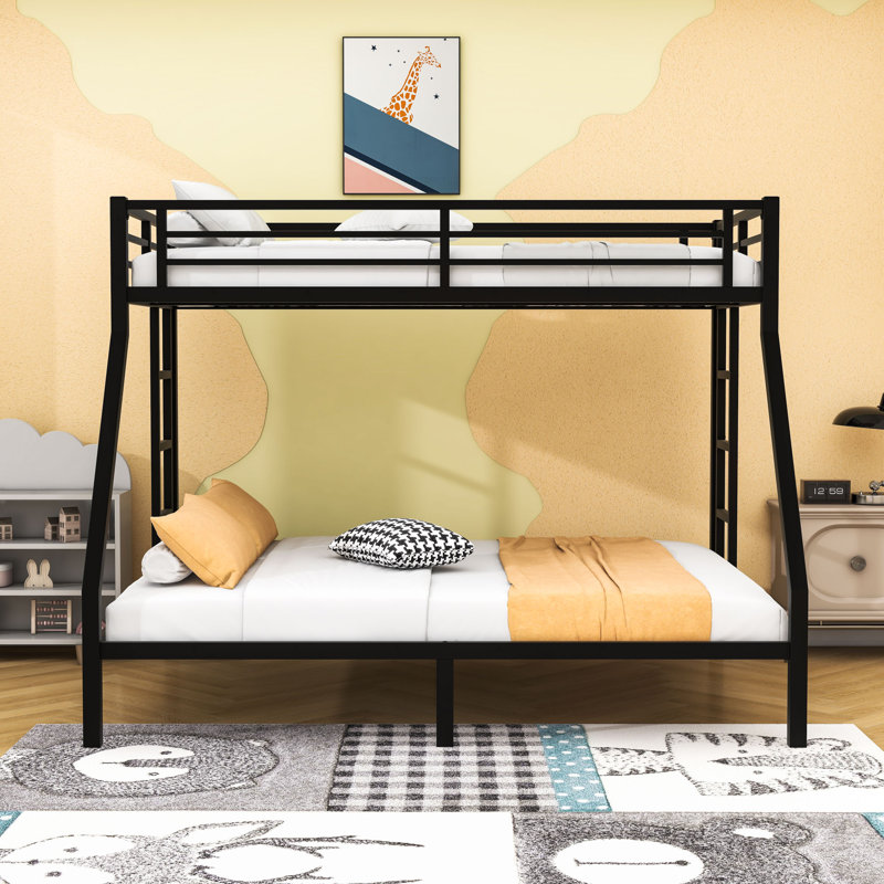 Twin XL Over Queen Heavy Duty Metal Bunk Bed With Dual Side Ladders And Noise-Free Design, Black