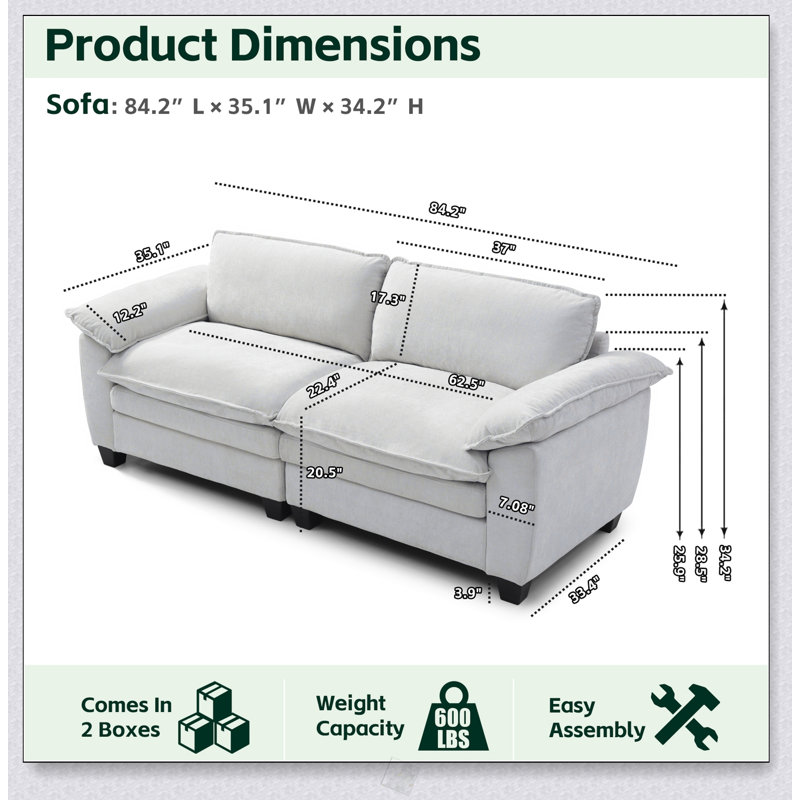 Grand canapé de luxe pour causeuse avec canapé rembourré en chenille douce pour un confort et un style modernes, Beige
