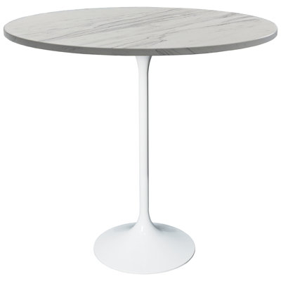 Heatherton Modern Bar Height Dining Table with Resin Top and White Steel Pedestal Base Kitchen Table Seats 2-6 Person