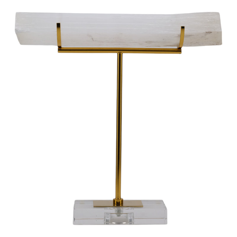 Valencia-Inspired Selenite Decorative Object with Metal Accents and Acrylic Base - Modern Mineral Display for Elegant Home Decor