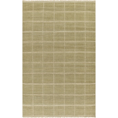 Tapis Mantra noué à la main en laine mélangée de Nouvelle-Zélande, motif géométrique sauge, 2,44 m x 3,05 m