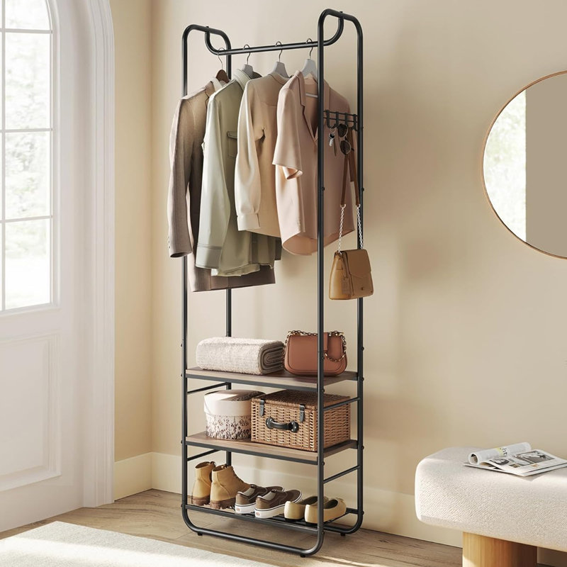 Bayoleth Metal Freestanding 4 - Hook Coat Rack, Oak