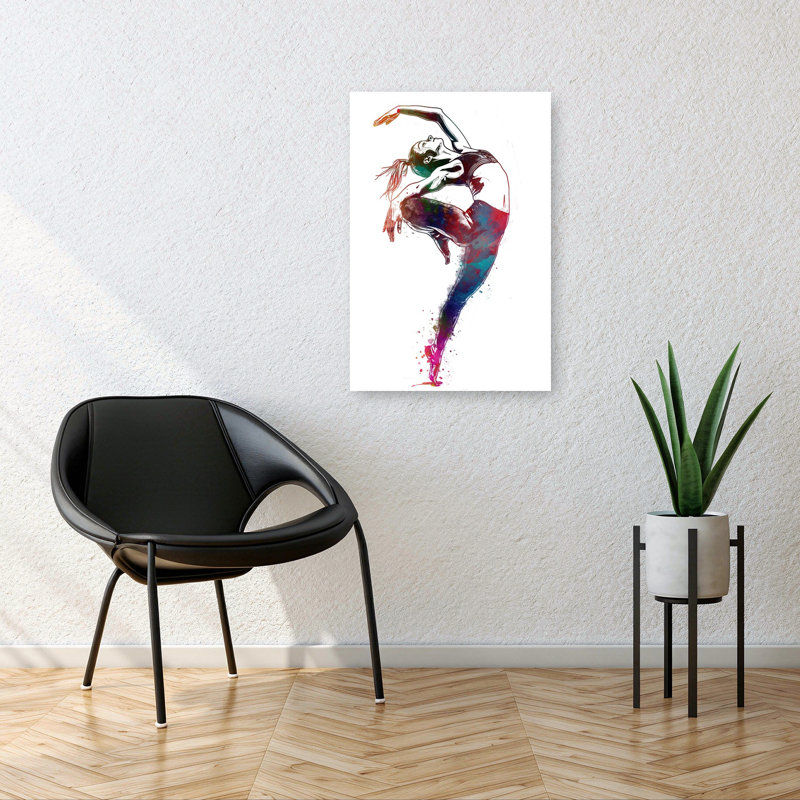 «Dynamic Watercolor Dancer», art mural contemporain coloré abstrait, H 36 po x l 24 po