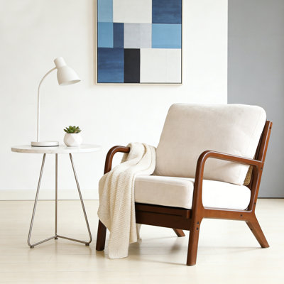 Chaise de salon en bois massif avec accoudoirs et chaise de lecture avec accoudoirs et coussins amovibles