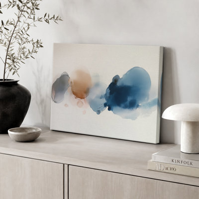 Abstract Blot in Blue and Brown - Pictures Extra Large Framed Canvas Print Wall Art