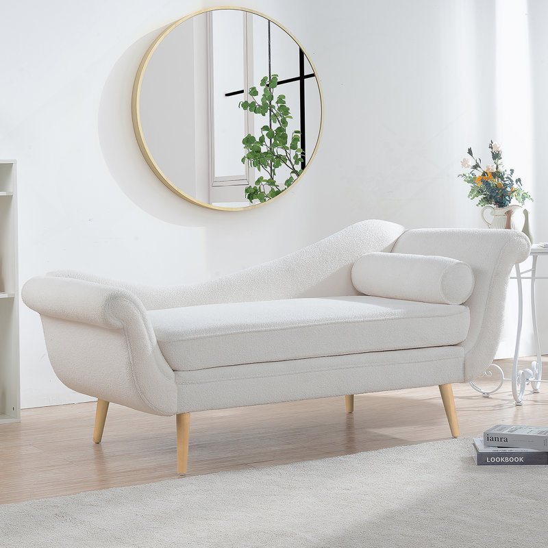 Chaise longue avec accoudoirs à volutes, Naturel, Blanc