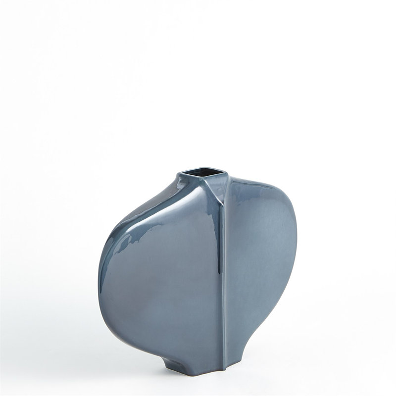 Center Ridge Vase-Blue, 11.5" H x 15.25" W x 3.5" D