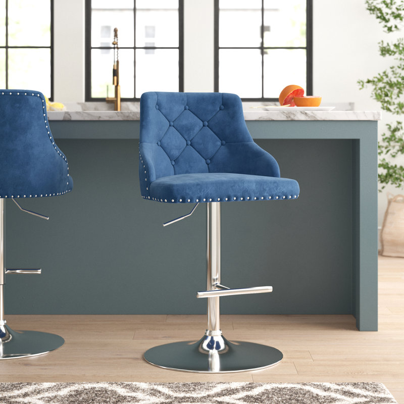 Cano Swivel Upholstered Adjustable Height Counter Stool, Blue