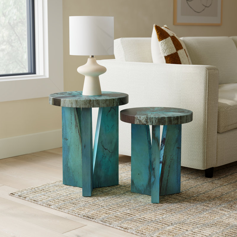 Leonora Solid Wood Nesting Tables, Blue