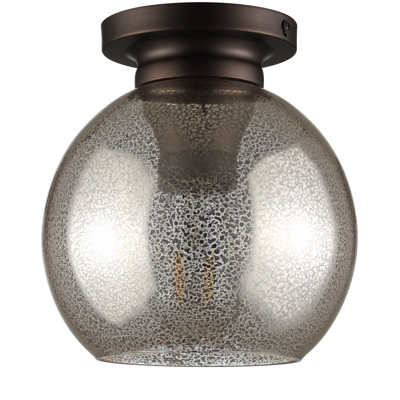 Plafonnier encastré 1 lumière 7,75 po Cearley, Verre à mercure et bronze huilé