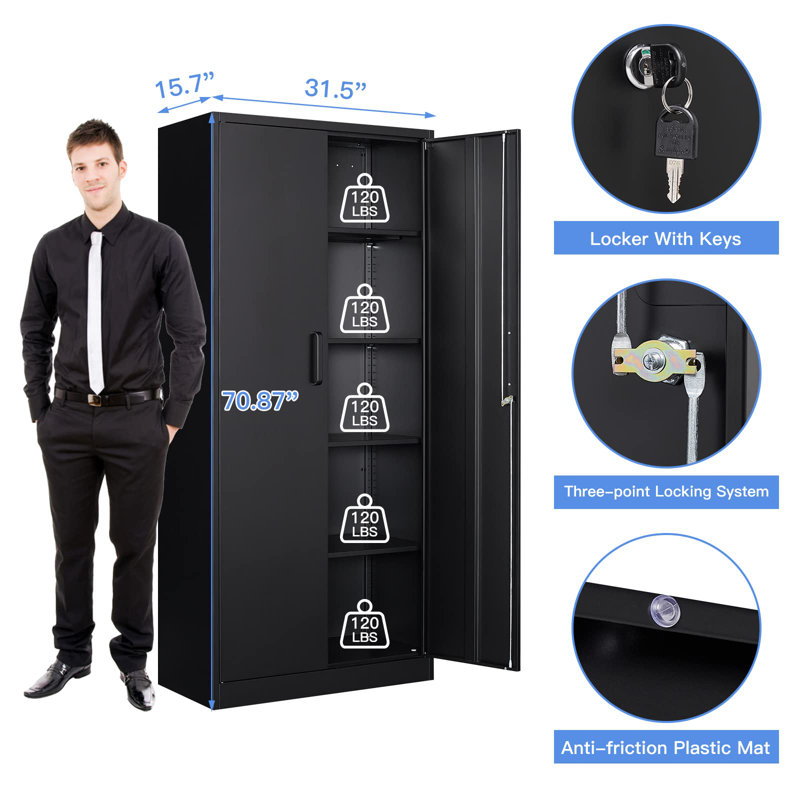 Armoire de rangement 70,87 po x 31,5 po x 15,7 po Chickerell, Noir