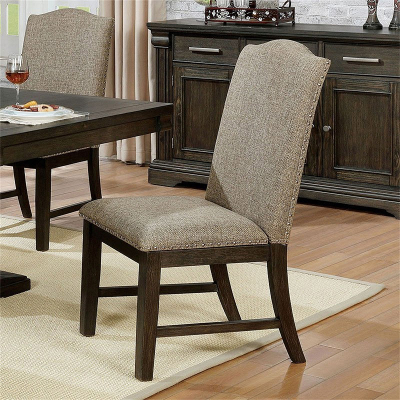 Chaises d'appoint de style transitionnel à cadre espresso 2 pièces avec dossier rembourré et garniture cloutée Chaises en tissu chaud seulement, sans les tables
