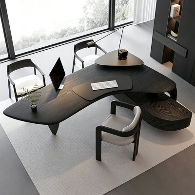 125.98" Italian Curved Light Luxury Executive Desk – Creative Sculptural Design, Solid Wood Home Office Computer Table