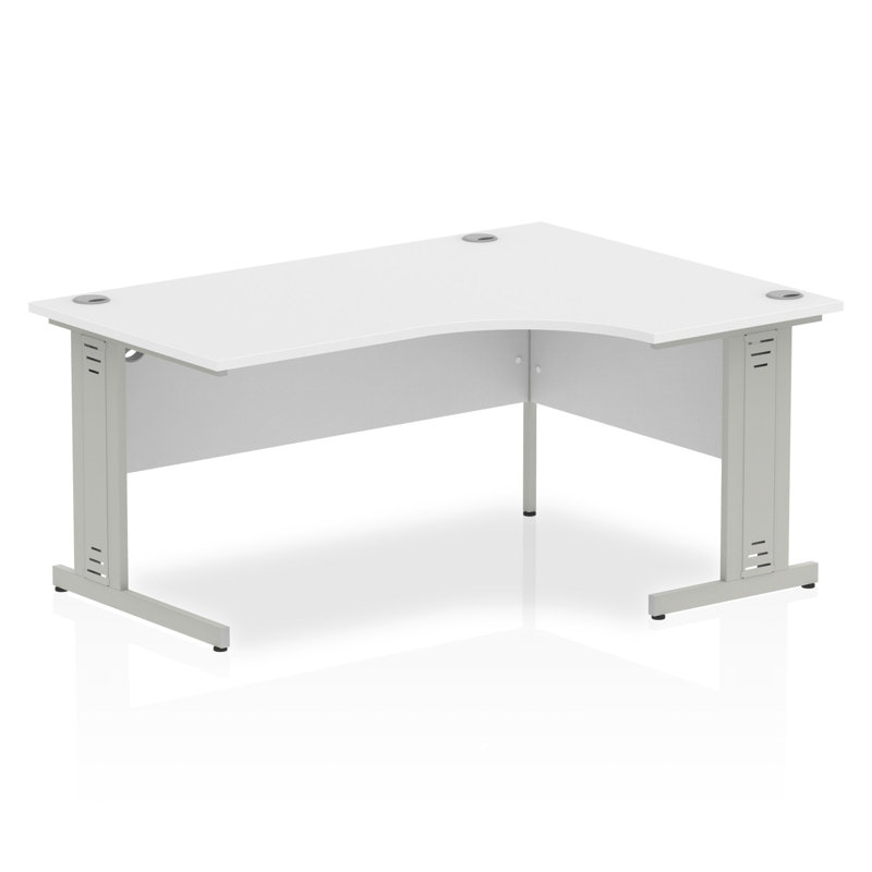 Impulse L-Shaped Metal Base Computer Desk, Silver, White, 73cm H x 160cm W x 120cm D