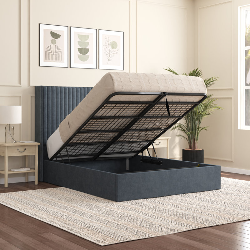 Barkat Upholstered Ottoman Storage Bed, Single (3'), Charcoal