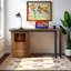 Bureau moderne en L avec 2 tiroirs et rangement ouvert, bureau pivotant à 360 ° en bois, bureau de direction, bureau d'angle-108787625
