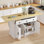 71.3" Large Kitchen Island with Drop Leaf, Power Outlet, Kitchen Rolling Island Cart w/ 3 , Island Table with Trash Storage Cabinet & 3 Large Storage Rack, Spice Rack, White