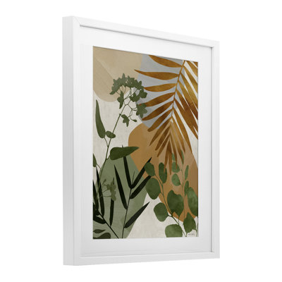 «Earthy Tropical Leaves», reproduction sous verre encadrée, design par Amber Sterling