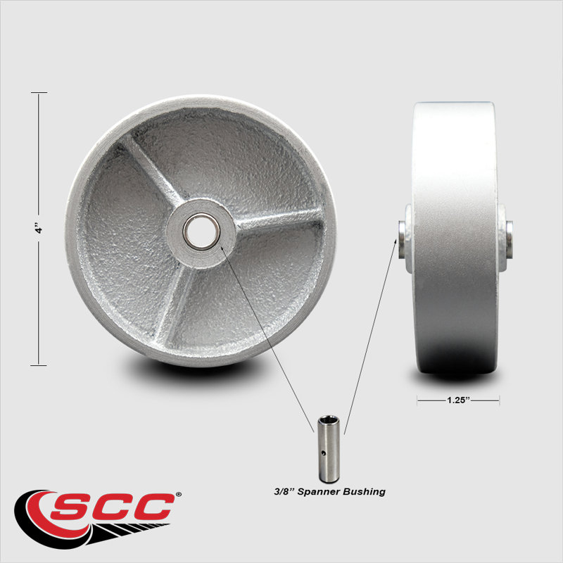 SCC - Roue en fonte semi-acier de 4 po seulement - Alésage de 3/8 po - Capacité de 350 lb