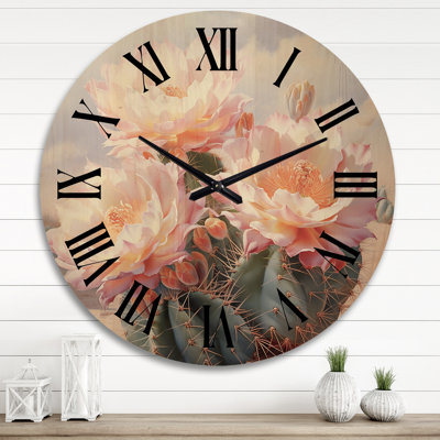 Très grande horloge murale Cactus rose et vert avec impression romantique III