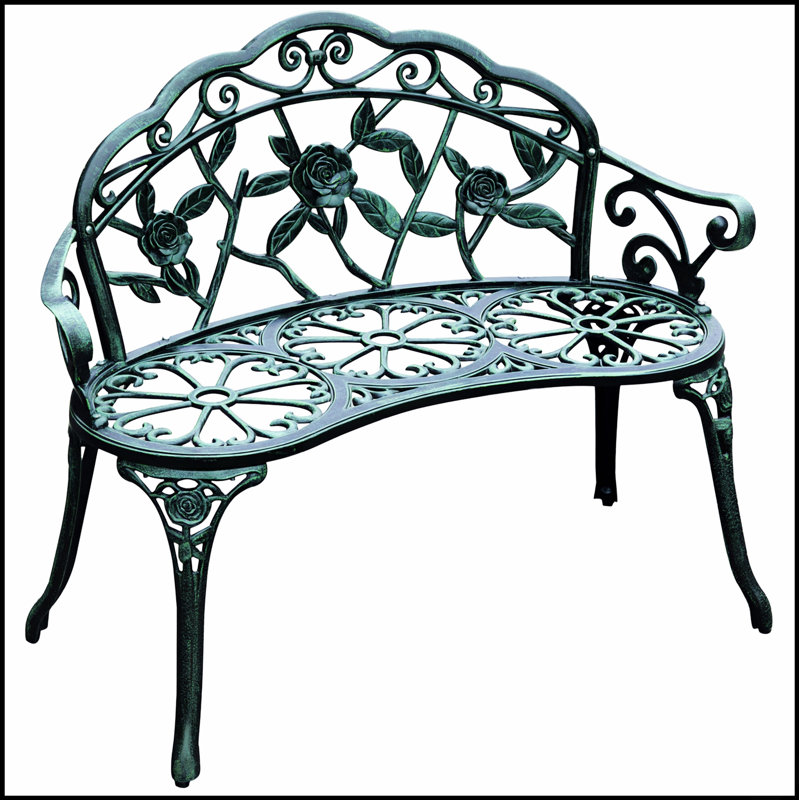 Banc d'extérieur en fonte d'aluminium de style antique avec accents floraux et conception ergonomique pour une assise confortable