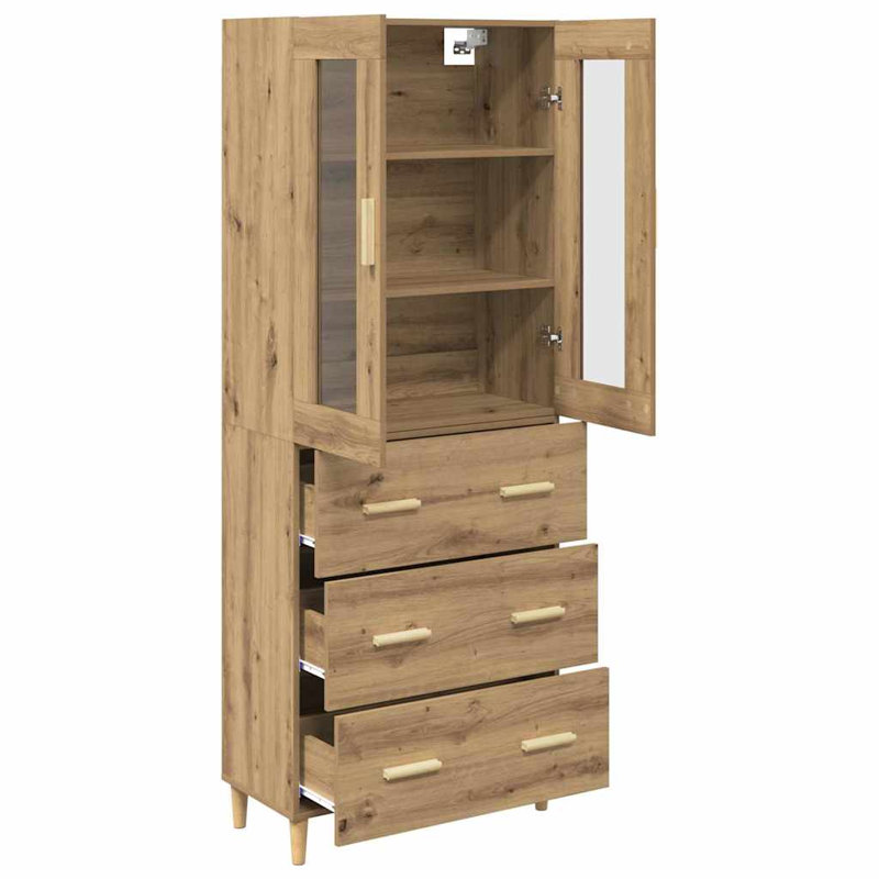  Highboard Old Wood 69.5 X 34 X 180 Cm Engineered Wood And Glass, Artisan Oak