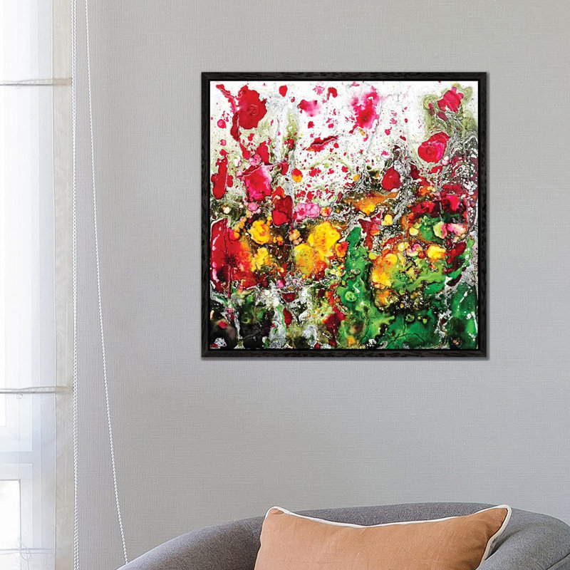 Poppies And Friends by Donatella Marraoni - Painting on Canvas, 66.04cm H x 66.04cm W x 3.81cm D, Black Framed