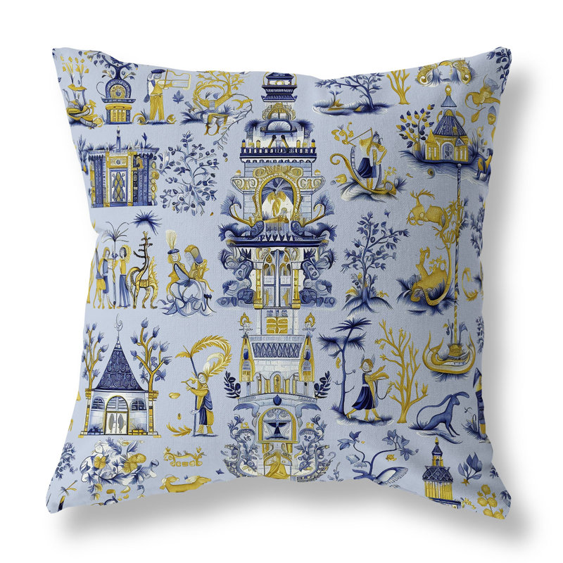 Imperial Elegance Floral Reversible Throw Pillow, Blue/Gold Floral, 16"H x 16"W