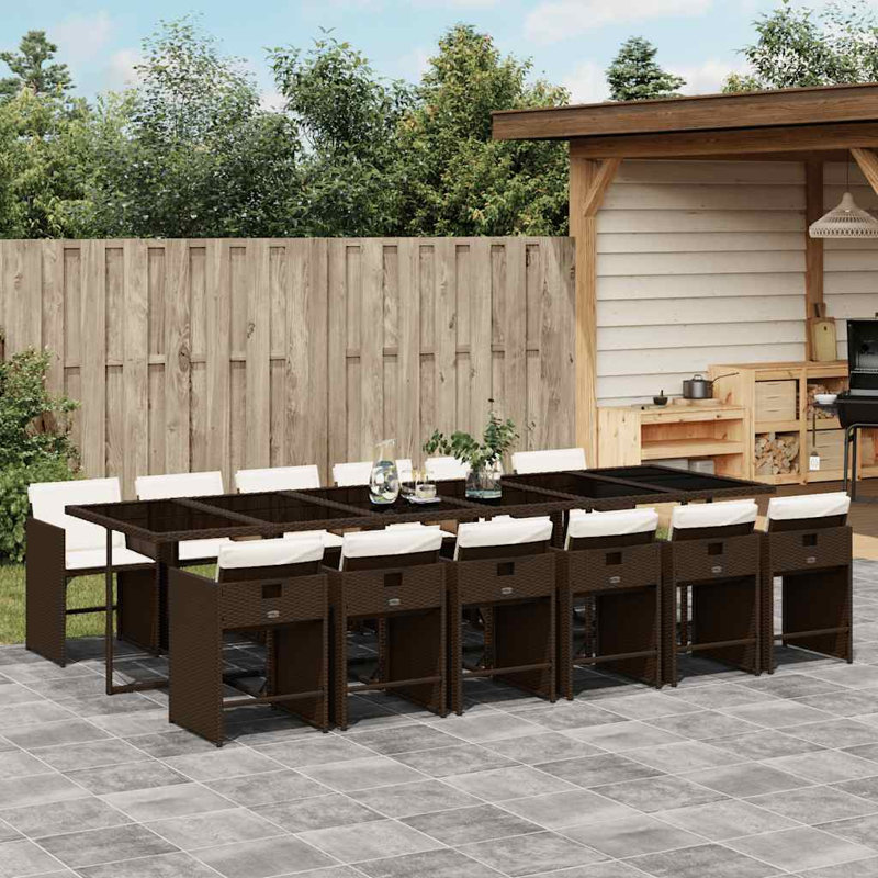 Patio Dining Set with, Cream White, 73cm H x 330cm W x 106cm D, Brown