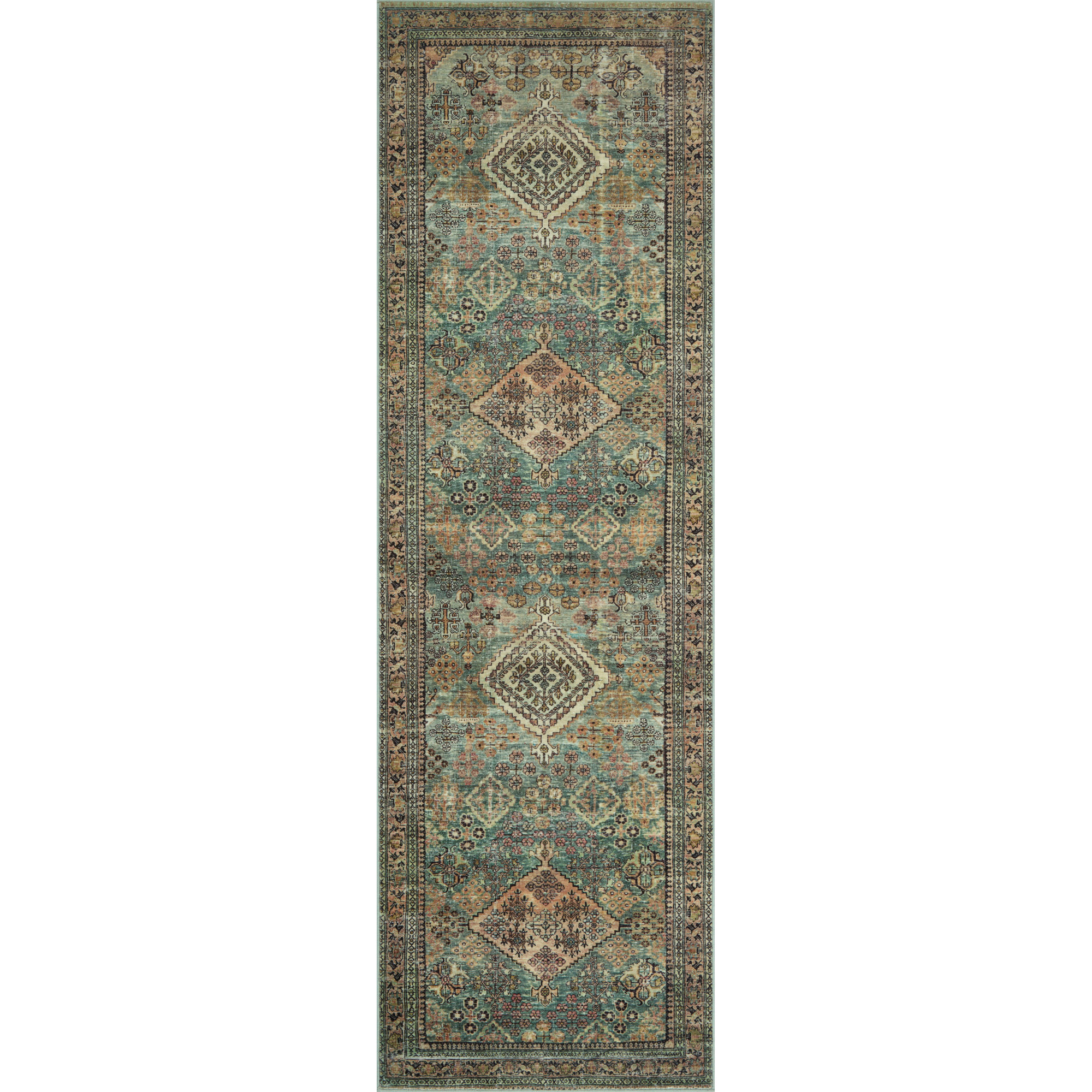 Magnolia Home By Joanna Gaines X Loloi Sinclair Machine Washable Turquoise / Multi Area Rug, Runner 2' x 5'