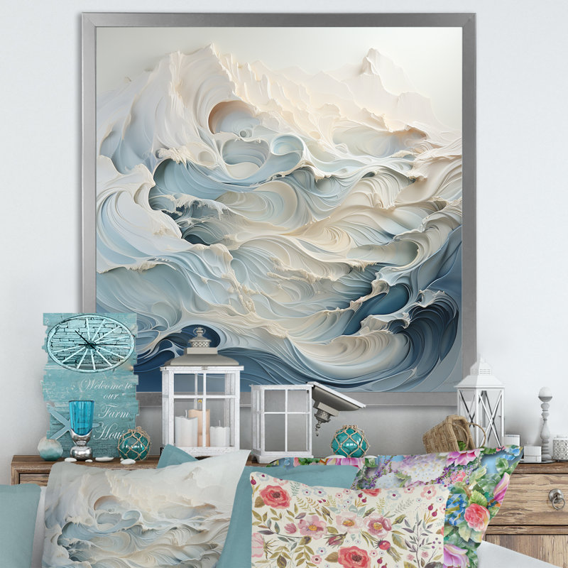 Vagues de sérénité sur toile, H 30 po x l 30 po, Encadrement doré