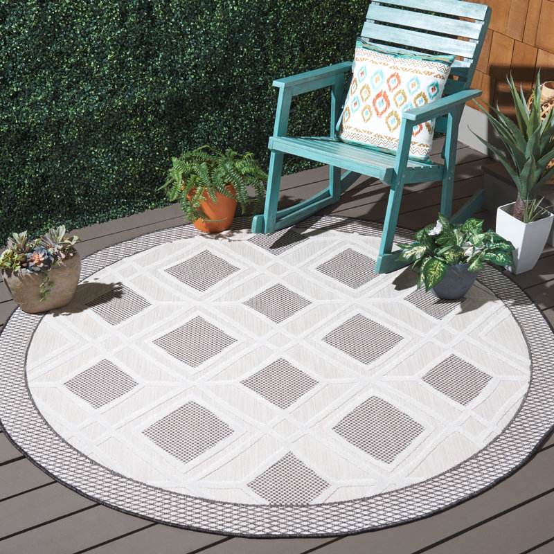 Tapis d'intérieur / extérieur à motif géométrique Kenenth Performance, Rond 6 pi 5 po
