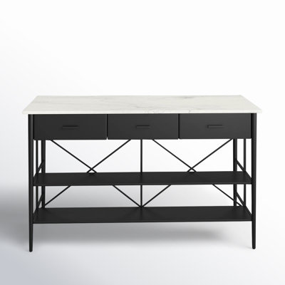 Mya White Marble Top Black Metal Base Kitchen Island